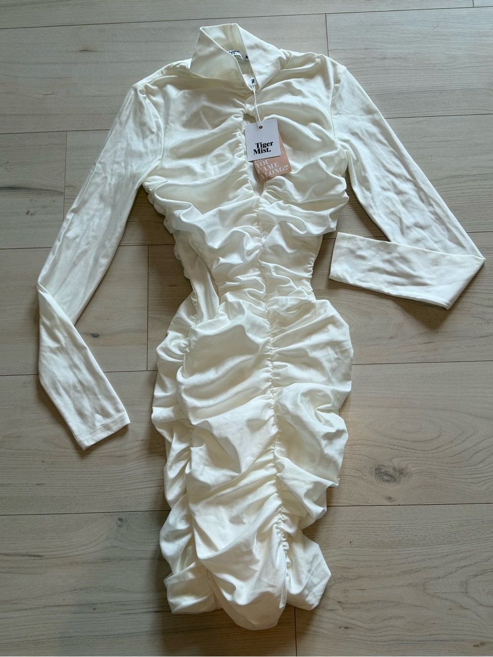 Tiger Mist White Ruched Long Sleeve Bodycon Dress With Cut Outs NWT